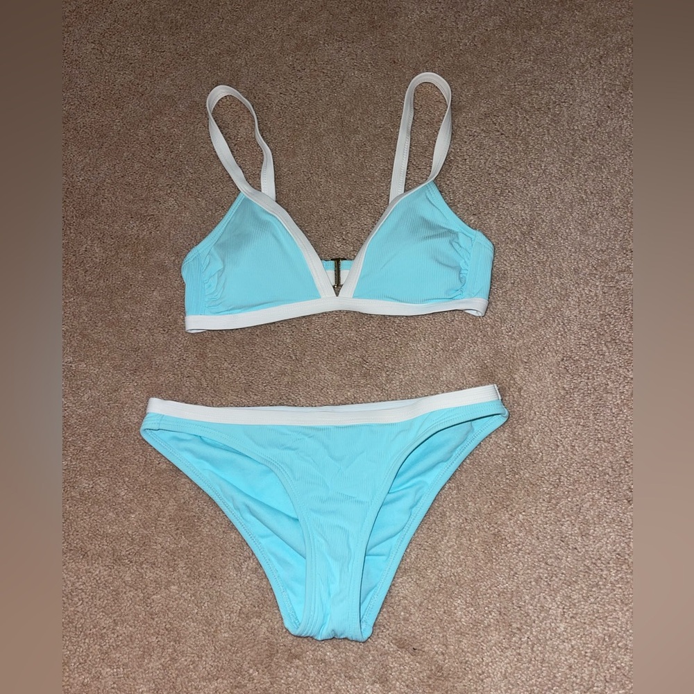Xhilaration blue bikini white lined. Size xs top and bottom